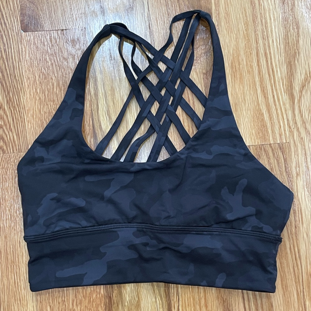 Dark camo sports bra by lululemon